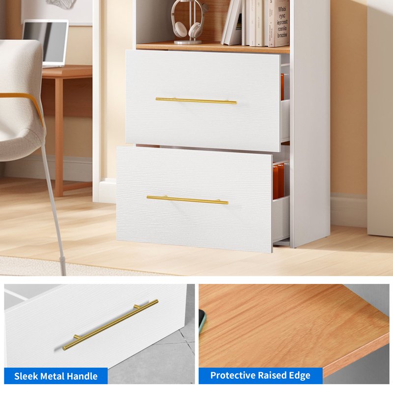White 2-Drawer File Cabinet with Charging Station Office Storage