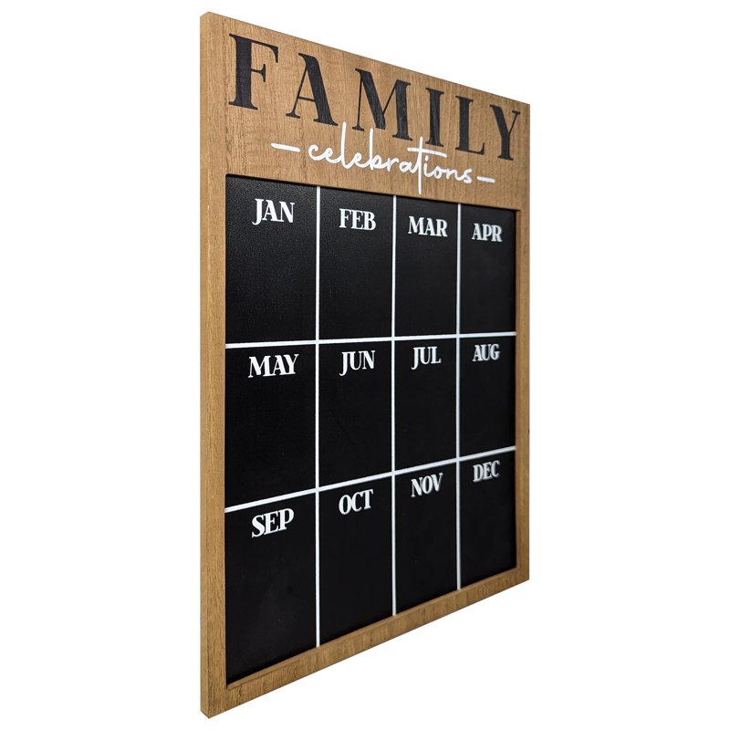 12x16 Inch Black Chalkboard Wall Calendar - Modern Wooden Family Organizer