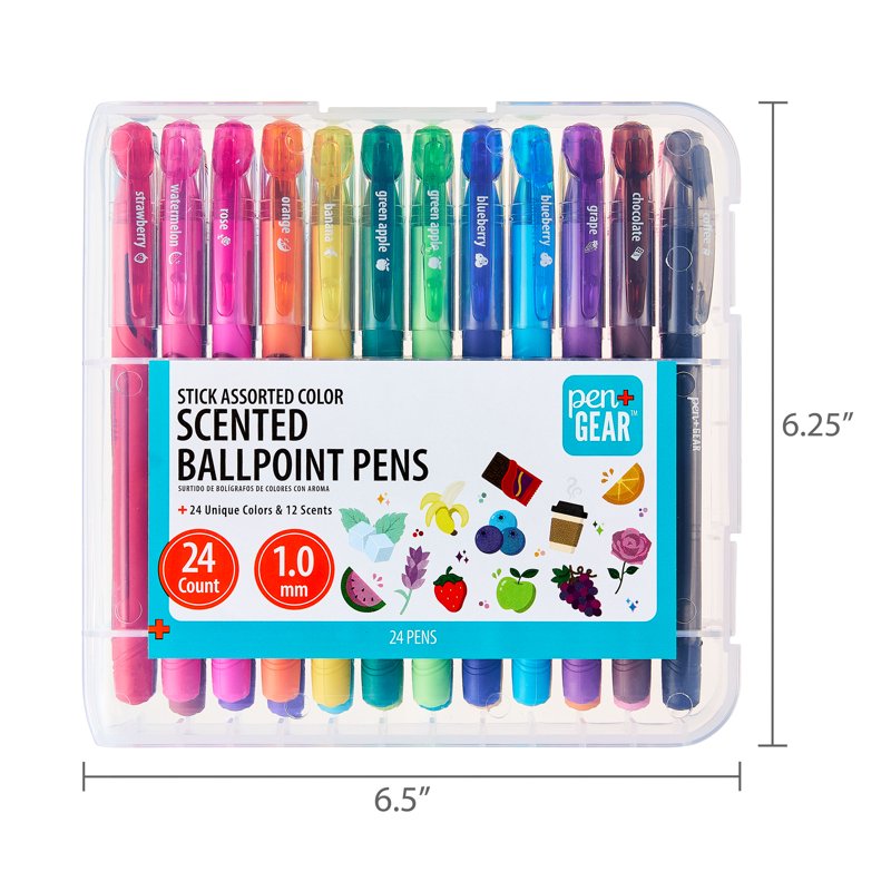 Scented Ballpoint Pens Set - 24 Assorted Ink & Fragrance, 1.0 mm Medium Point