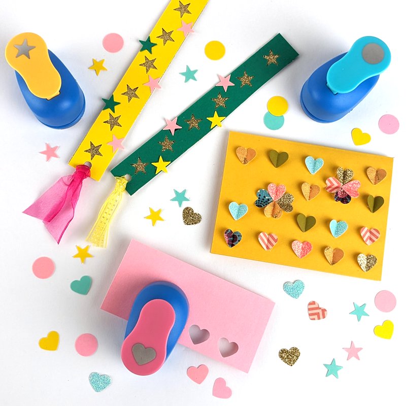 Kids Craft Punch Set with 3 Shape Hole Punchers for Arts and Scrapbooking