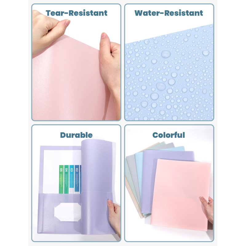 Plastic Folders with Pockets, 6 Pack Letter Size Document Organizers