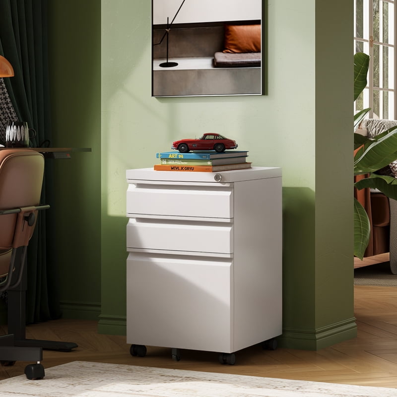 3 Drawer Metal File Cabinet with Lock - Rolling Office Storage, Fully Assembled