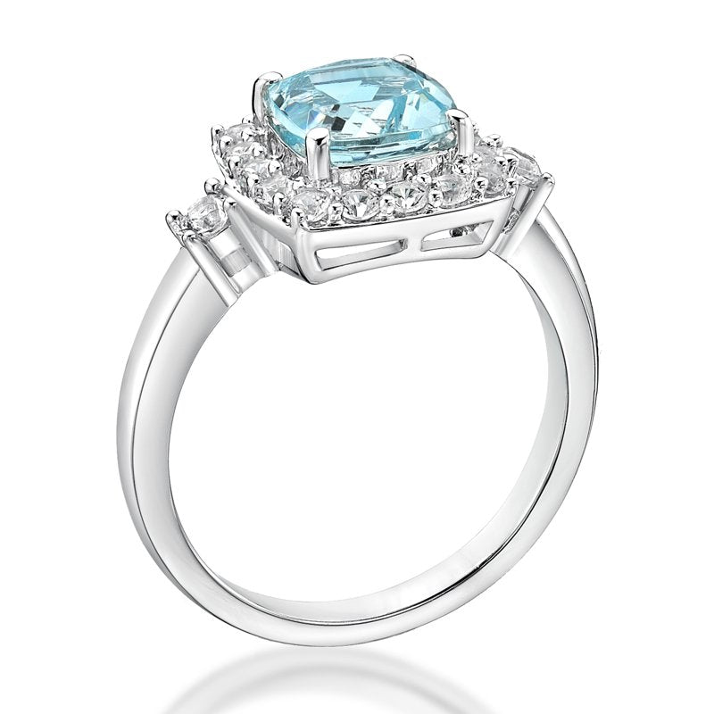 Sterling Silver Aquamarine & White Sapphire Ring - Hypoallergenic Jewelry