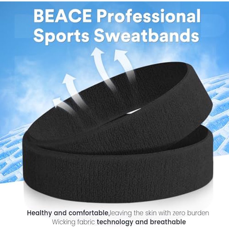 Moisture-Wicking Sports Headbands for Men & Women - Sweat Absorbing Athletic Cotton, Non-Slip Fit for Running, Tennis, Basketball, Gym