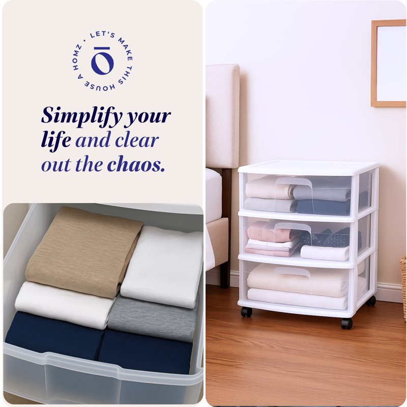 Small Rolling Storage Cart with 3 Clear Drawers, Space-Saving Organizer
