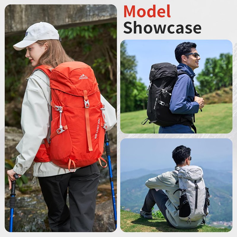 JIDIZHE 32L Hiking Backpack with Internal Frame & Rain Cover - Red004, Lightweight Daypack for Hiking, Camping & Travel