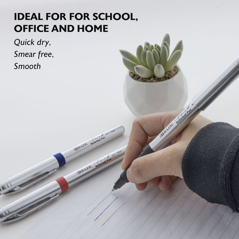 Assorted Rollerball Pens with Rubber Grip - 0.7mm Fine Point, 3 Pack