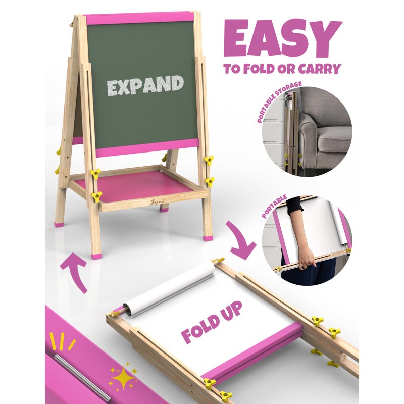Children's Adjustable Wooden Art Easel with Drawing Paper & Magnetic Letters