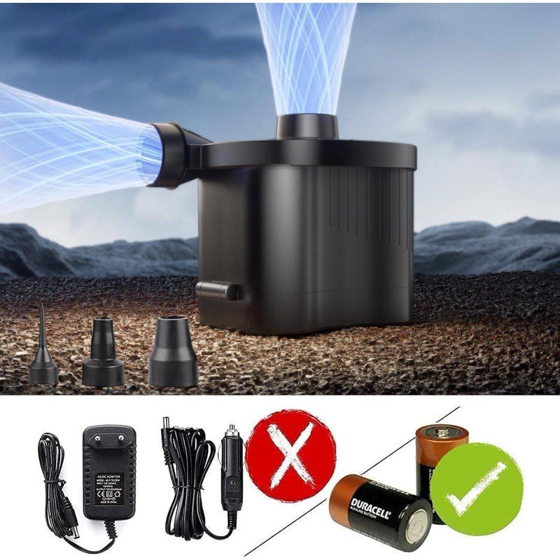Portable Electric Air Pump for Inflatables - Battery Operated Inflator & Deflator for Pool Toys, Air Mattresses & Camping Gear