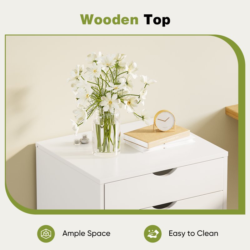 7-Drawer Storage Cabinet on Wheels for Home Office Bedroom Organization, White