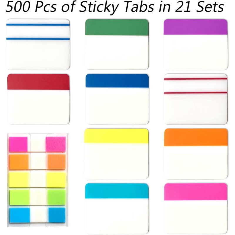 Reusable 500pcs Sticky Index Tabs 2-Inch Colorful File Markers Writable & Repositionable