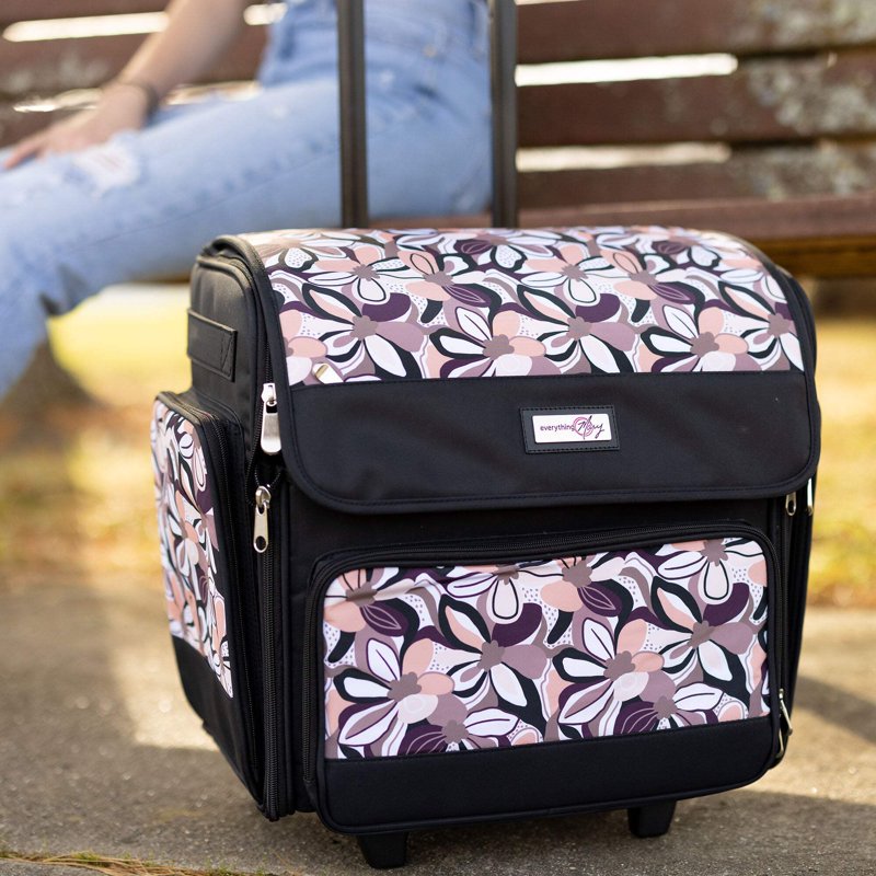 Collapsible Rolling Scrapbook Case with Organizer - Brown Floral