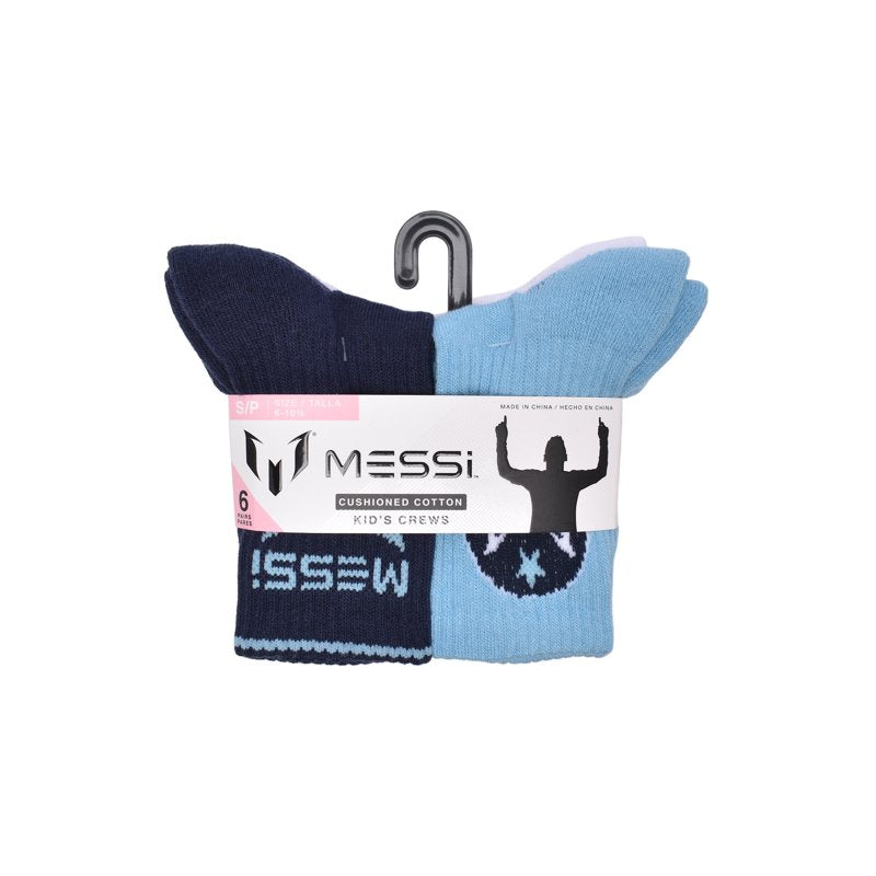 Messi Boys Blue Crew Socks 6-Pack - Size S-L, Variation: Blue, S