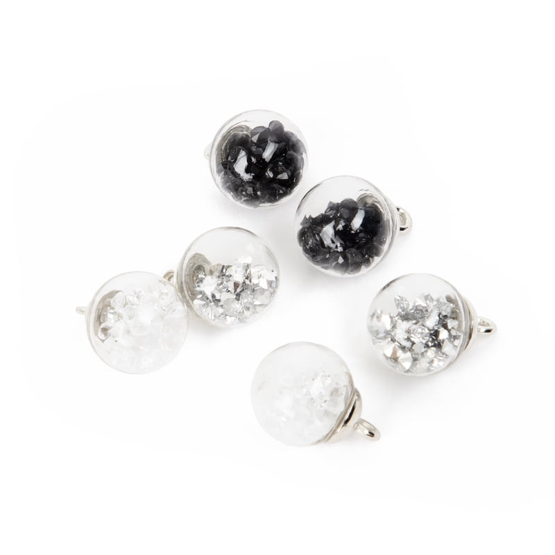 Glitter Globe Charms for Jewelry Making - Silver, Black & Clear 6-Piece Set