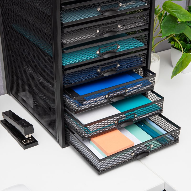 Mesh 10-Drawer Desk Organizer for Office, Crafts & Mail Sorting, Black or Silver