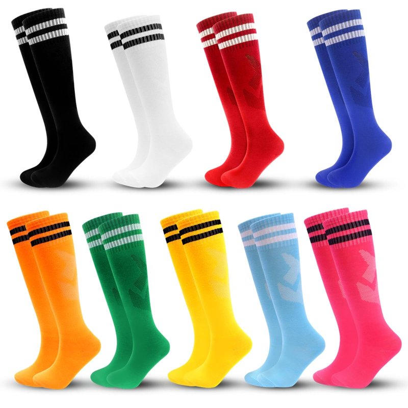 Kids Soccer Socks 6 Pairs Knee High Striped Athletic Sports Tube Socks for Boys & Girls