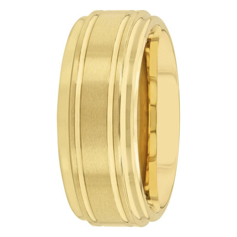 Men's Tungsten Wedding Band 9MM Gold-Tone Grooved Step Edge Durable Ring