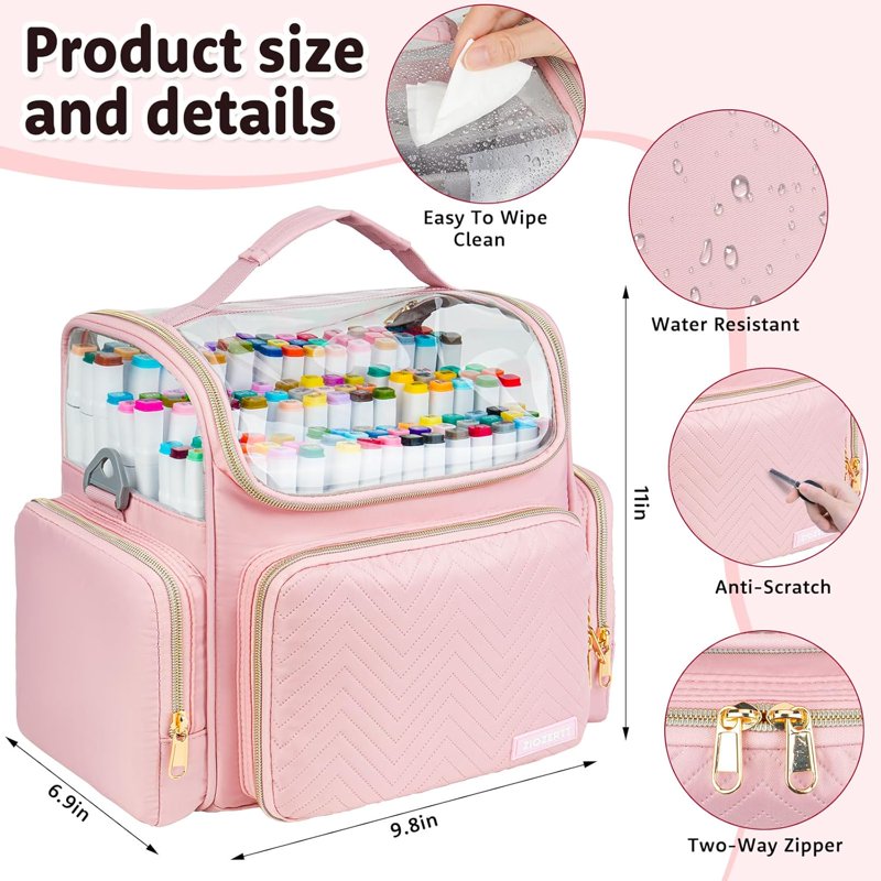 Large Capacity Art Marker Organizer Case Holds 180-300 Pens with Dividers & Pockets