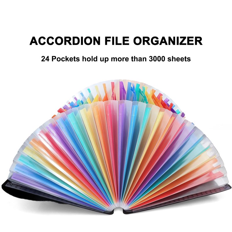 PHANCIR 24-Pocket A4 File Organizer with A-Z/Month Tabs – Multicolor
