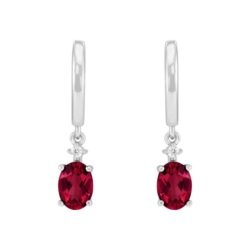 Sterling Silver Oval Garnet Hoop Earrings with Cubic Zirconia - Formal & Everyday Jewelry