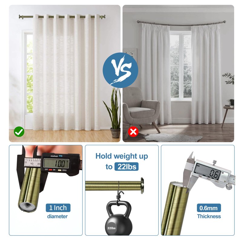 Adjustable Metal Curtain Rod Set with Finials - Modern Minimalist Window Treatment
