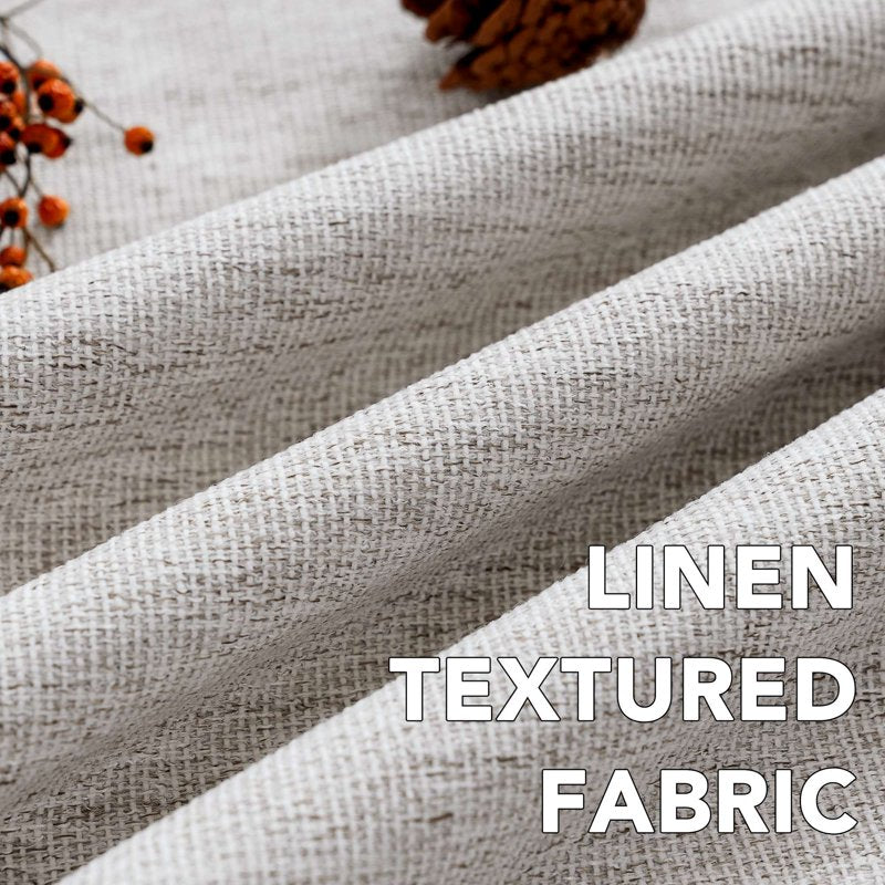 Blackout Curtain Set 2 Panels with Hooks - Thermal Linen Blend Drapes for Bedroom & Living Room