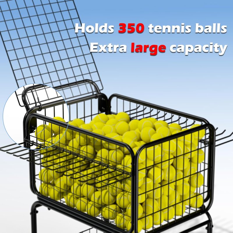 Heavy-Duty Tennis Ball Trolley Cart with Wheels for 350+ Balls & Gear Storage