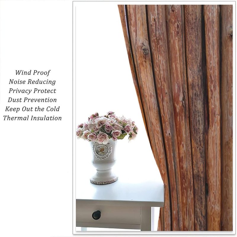 Rustic Wooden Kitchen Curtain Set - Vintage Brown Room Darkening Drapes for Living Room & Bedroom