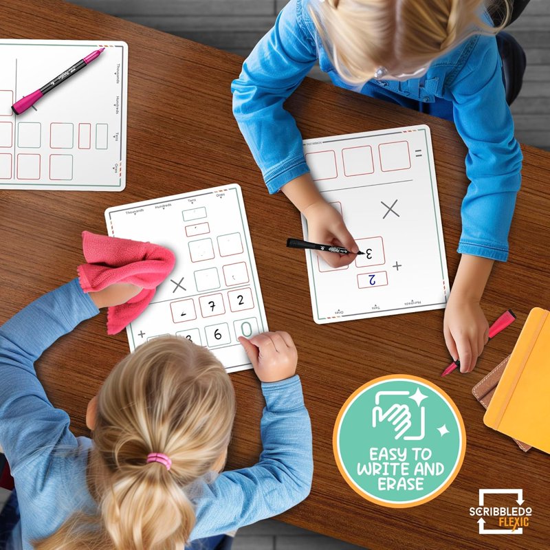 Double-Sided Dry Erase Sheets for Multiplication Practice - 9” x 12”, 10-Pack
