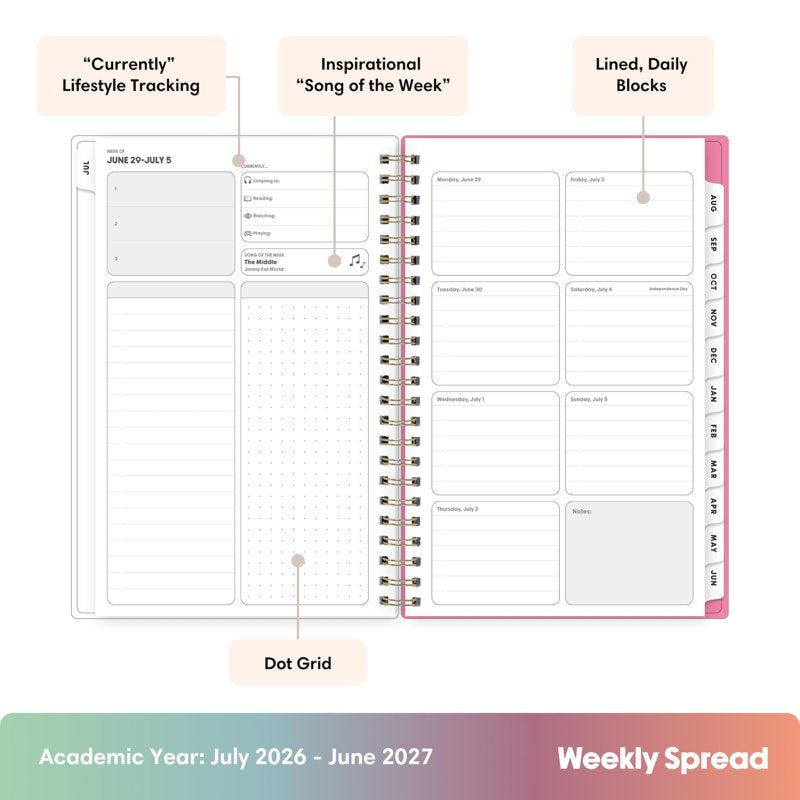 Academic Year Planner 2026-2027 | 5x8 Inch Weekly & Monthly Organizer with Interchangeable Cover