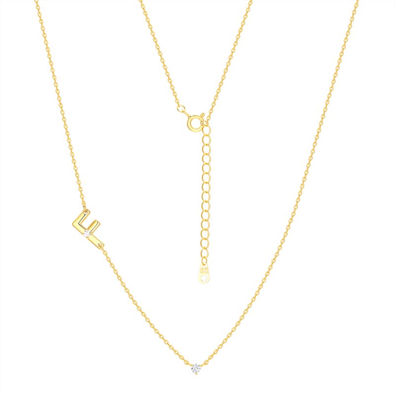 Initial Necklace Set with 14K Gold Flash Plating and Cubic Zirconia - Multiple Letters