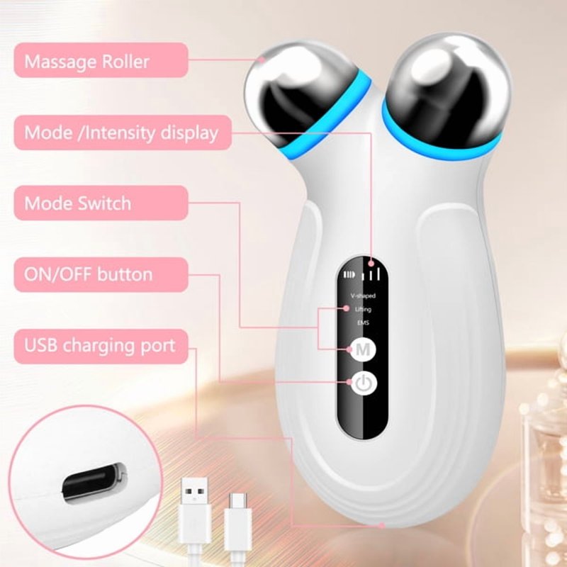 Microcurrent Facial Device for Anti-Aging Wrinkles Skin Rejuvenation - White