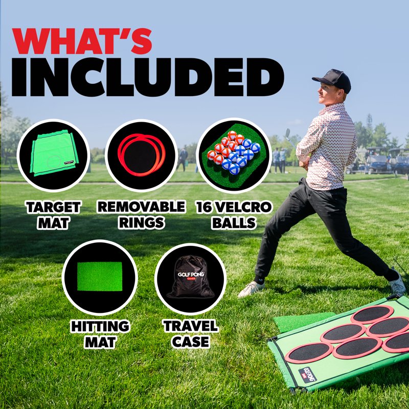Golf Pong Versus 2-Player Chipping Mat Set – 46-Piece Green Backyard Indoor Game