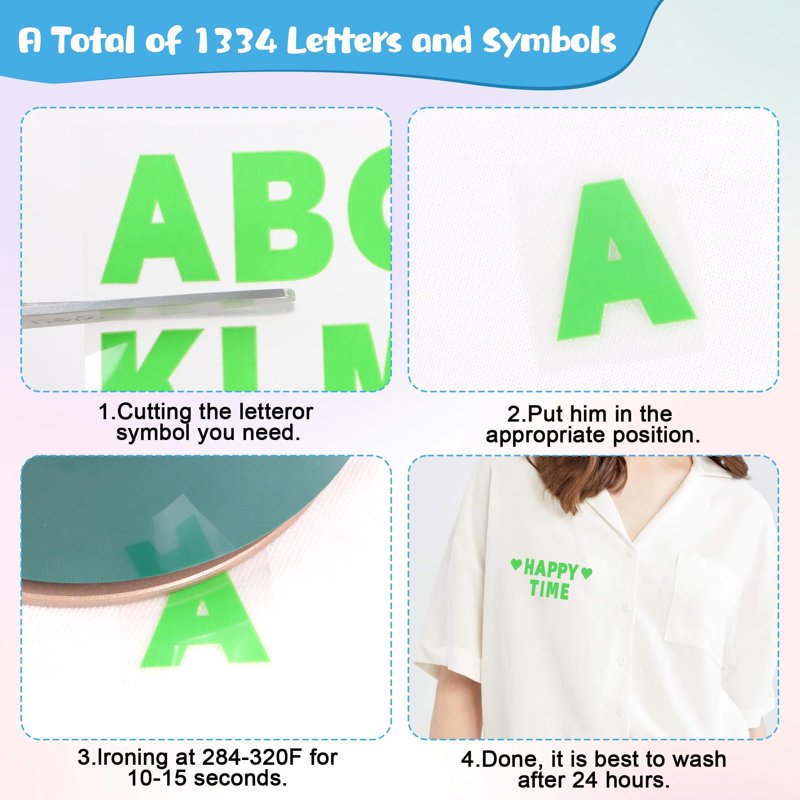Heat Transfer Letter Stickers 1200pcs Alphabet & Symbols for Fabric DIY Crafts