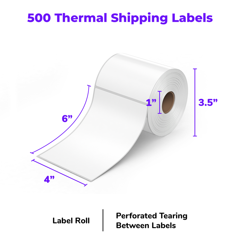 Thermal Shipping Labels 4x6 Roll of 500 - Waterproof & Strong Adhesive