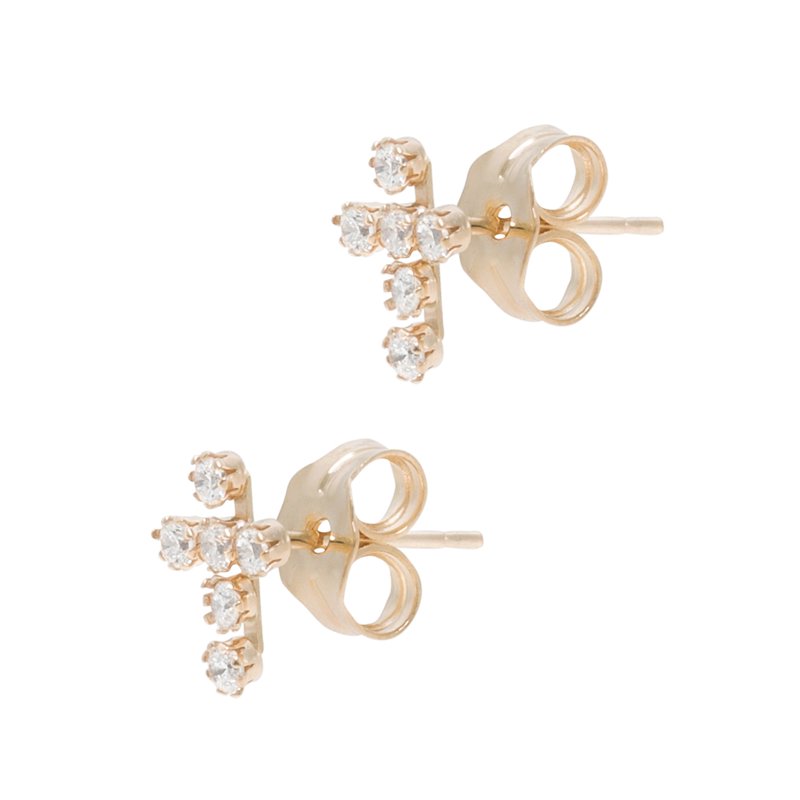 Girls Tween 14K Gold CZ Cross Stud Earrings Jewelry Gift