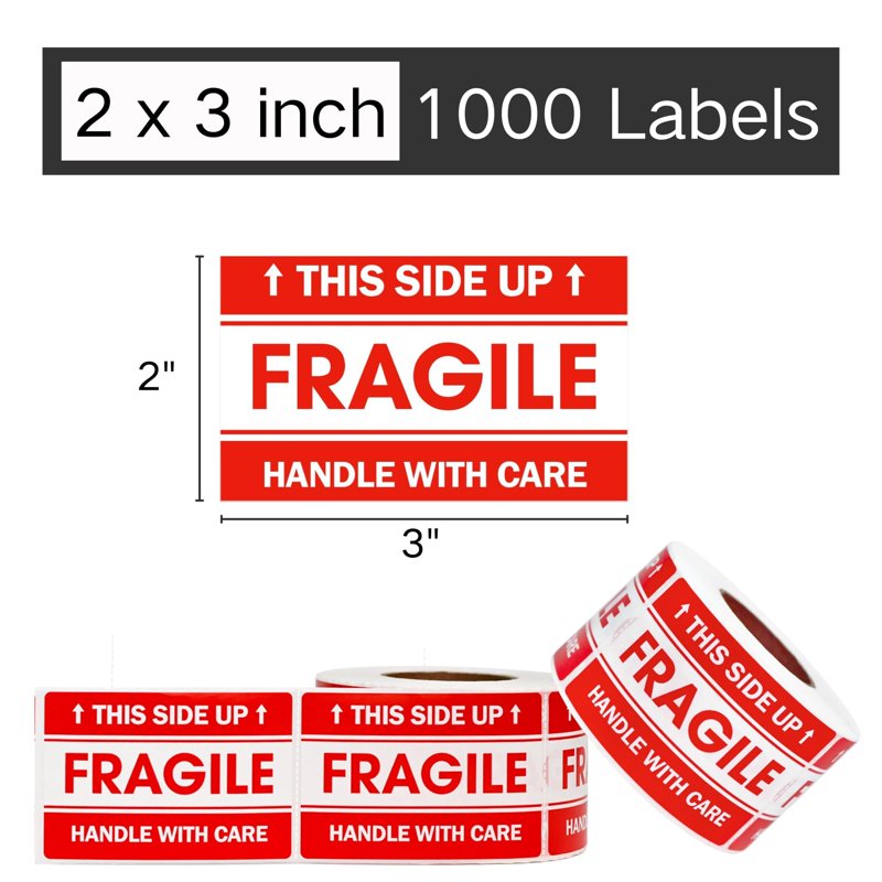 Fragile Shipping Stickers 2x3 Inch - 500 Labels Per Roll, Strong Adhesive