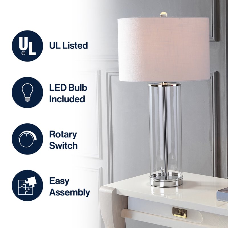 Glass LED Table Lamp - Modern 29 Inch Clear & Chrome Finish
