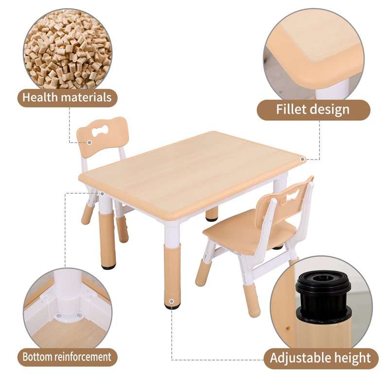 Kids Table and Chair Set with Adjustable Height - Safe Rounded Edges, Easy Wipe Surface