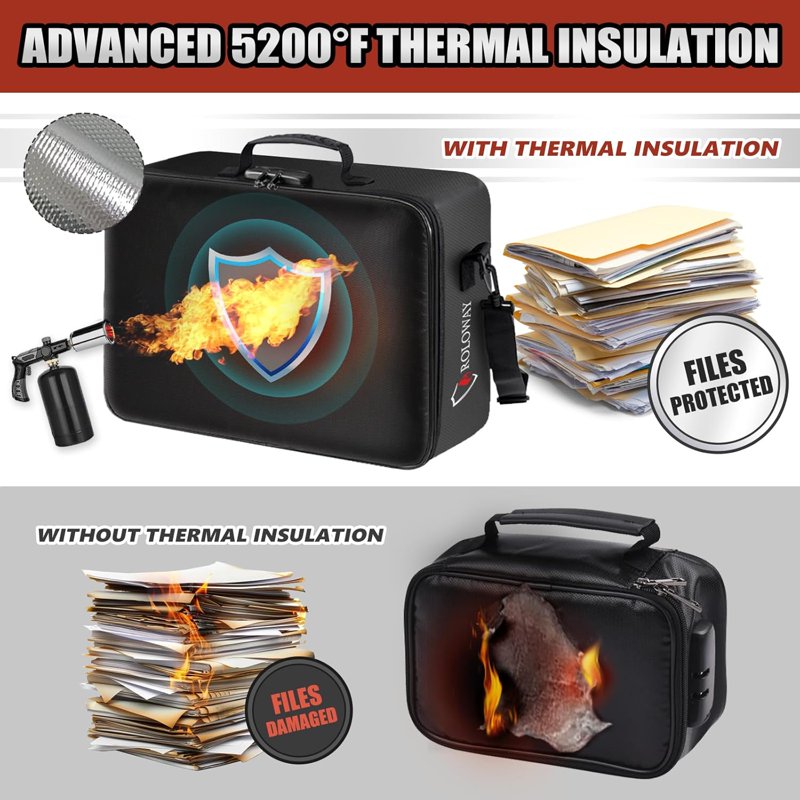 Fireproof Document Bag with Lock - Heat Insulated Safe for Important Files
