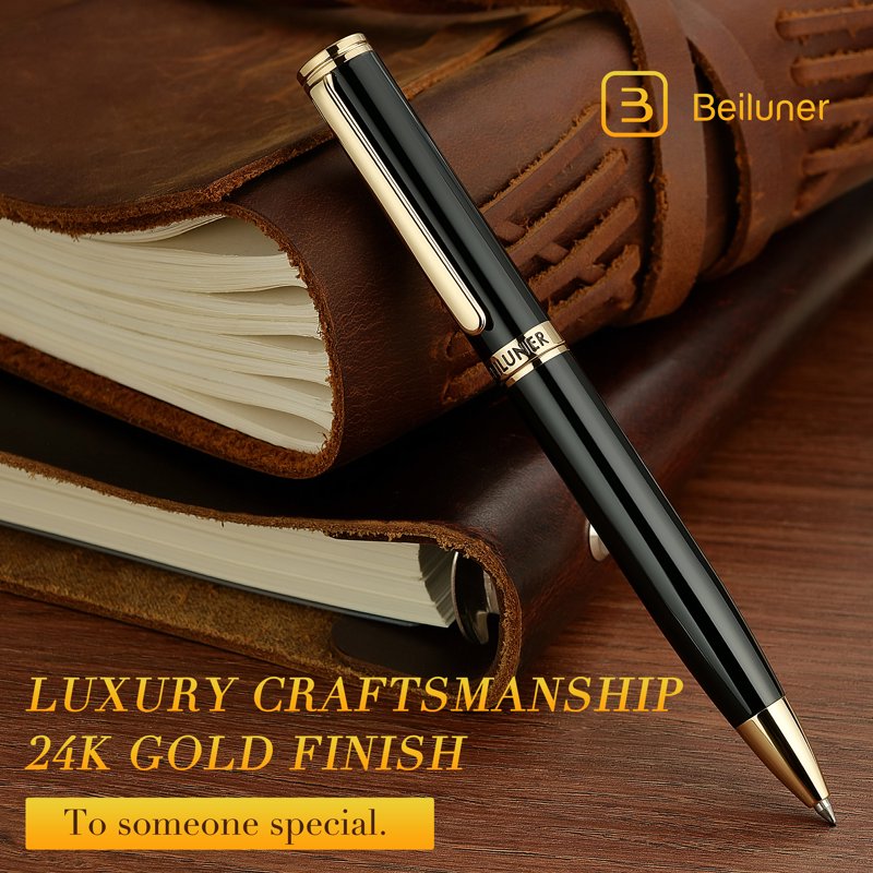 Luxury Gel Pen Set with Gold Trim in Leather Box - Executive Office Writing Gift