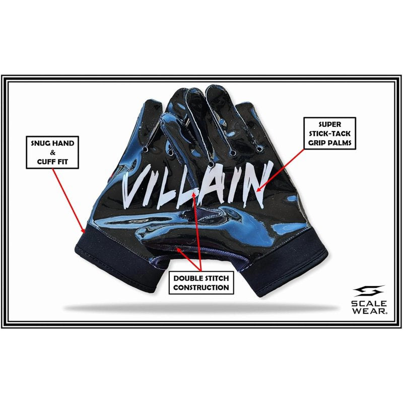 Football Receiver Gloves Tacky Grip Stealth Villain All Weather Youth & Adult