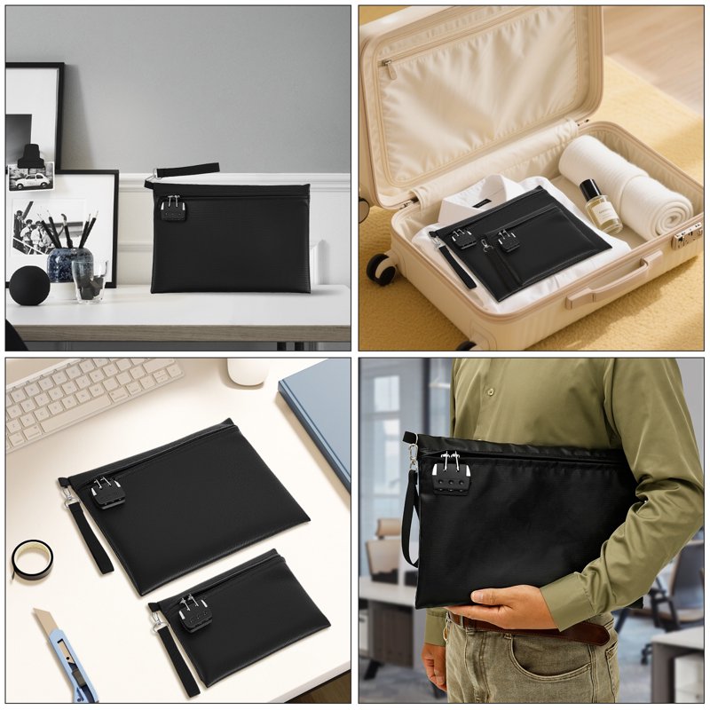 Fireproof Waterproof Document Bag Set with Combination Lock - 2 Pcs Secure Storage Pouches