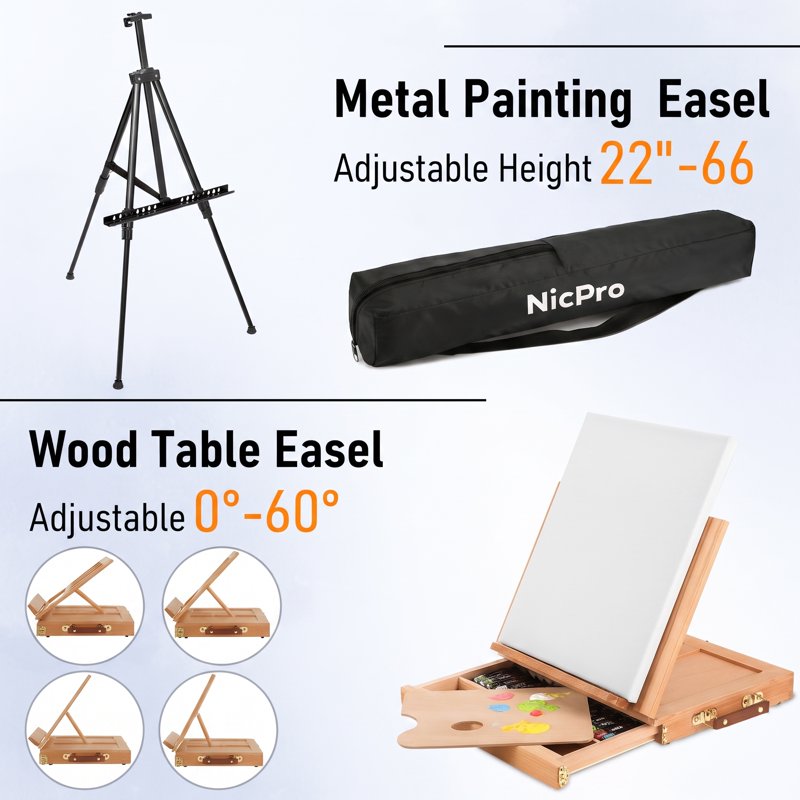 Deluxe Painting Kit with Easels, Paints & Brushes - 158-Piece Art Set for Adults