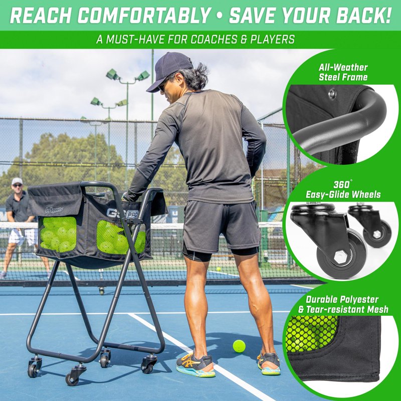 Portable Ball Caddy Cart with Wheels for Pickleballs and Tennis Balls