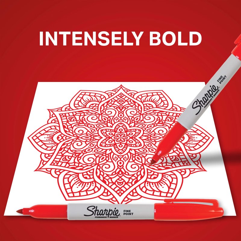 Red Permanent Markers Fine Point 36 Pack - Bold & Vivid Surface Ink