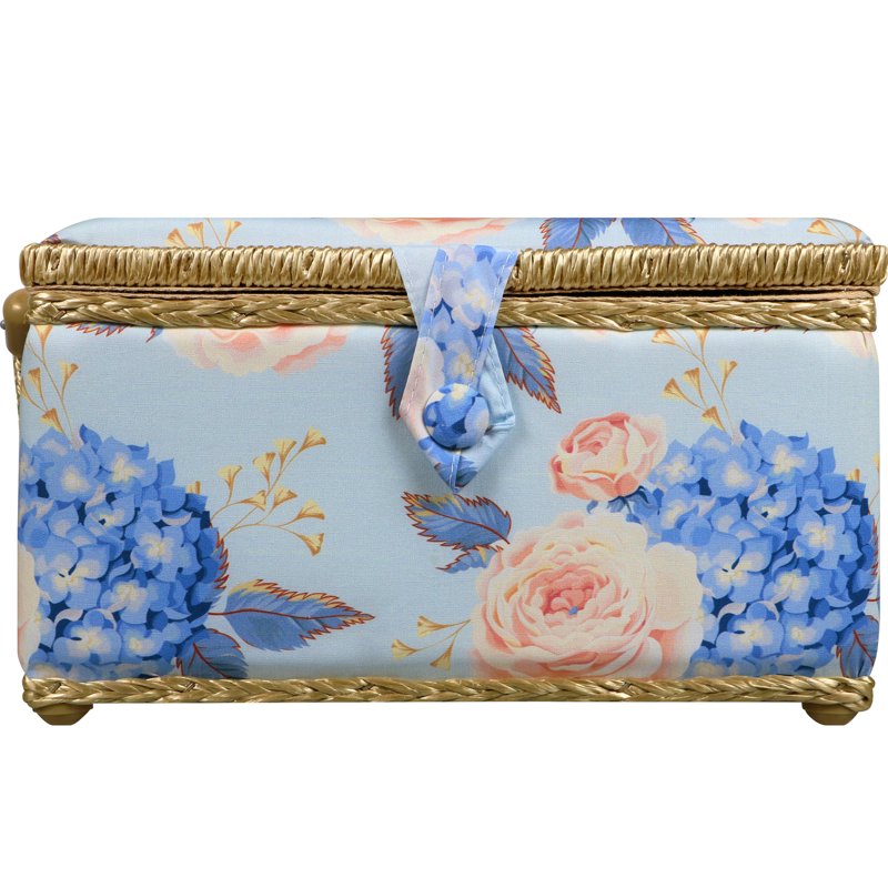 Large Sewing Basket with Hydrangeas Floral Print and Zipper Pouch - Travel Storage Organizer