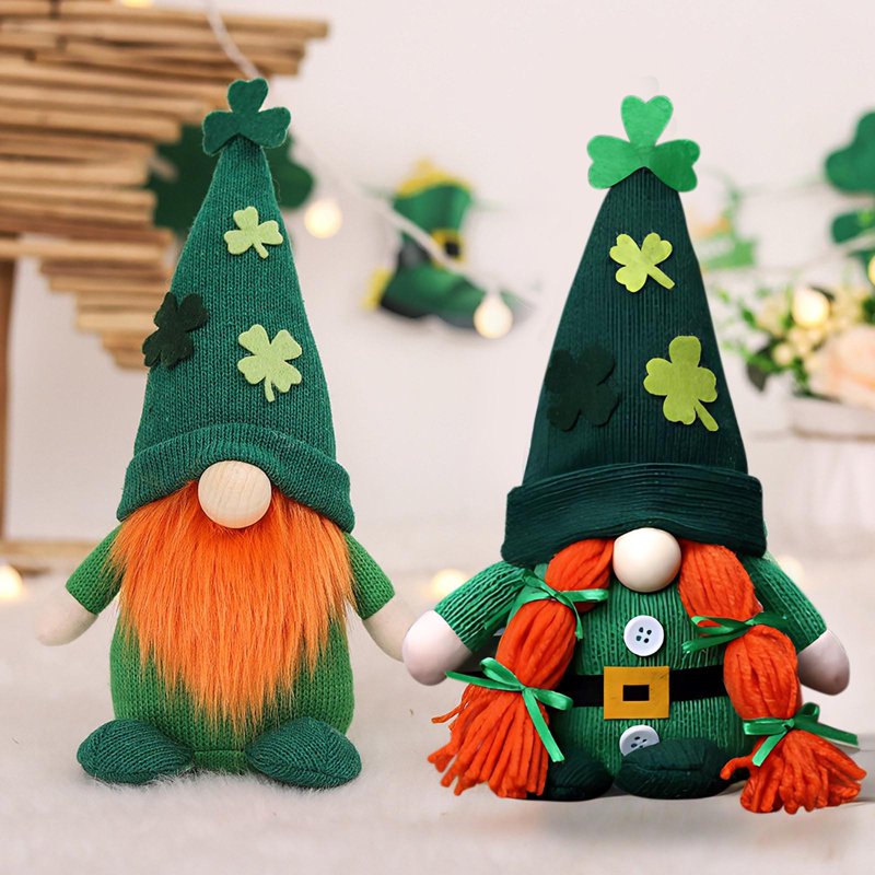 St Patrick's Day Gnome Decorations - Plush Lucky Green Shamrock Home Decor