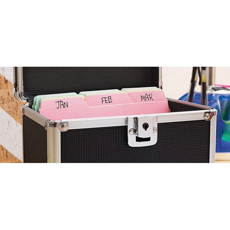 Heavy-Duty Locking Index Card File Box Holds 550 Cards Aluminum & Steel