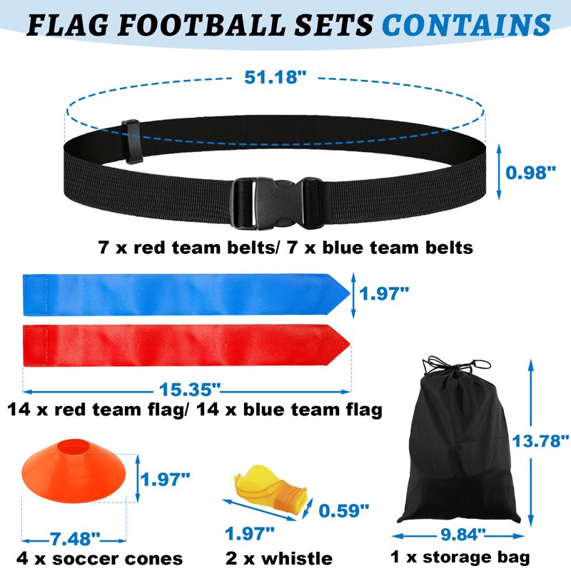 Flag Football Belts Set for Youth & Adults - Adjustable 51.18 Inch Team Training Equipment